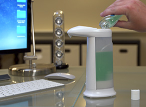 Image of Sonic Soap with Hand Sanitizer being poured in